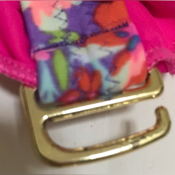 VICTORIA'S SECRET Pink Floral Ruffled Smocked bikini Top bandeau swimsuit M - Picture 7 of 13